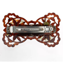 画像をギャラリービューアに読み込む, バレッタ ボヘミアングラス 天然石 カーネリアン 白蝶貝 クォーツ ラインストーン ブルー クリアカラー ブラウン フラワー 留金8cm 142497
