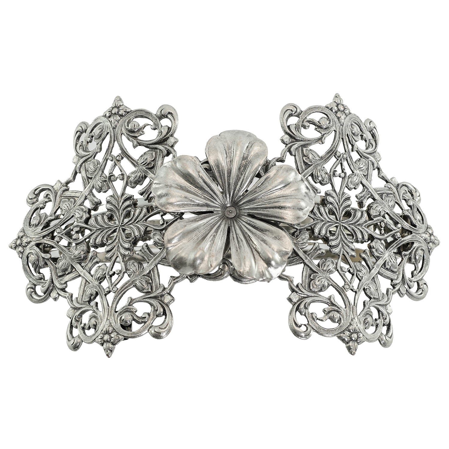 バレッタ レースメタル シルバー ブロンズ フラワー 142919