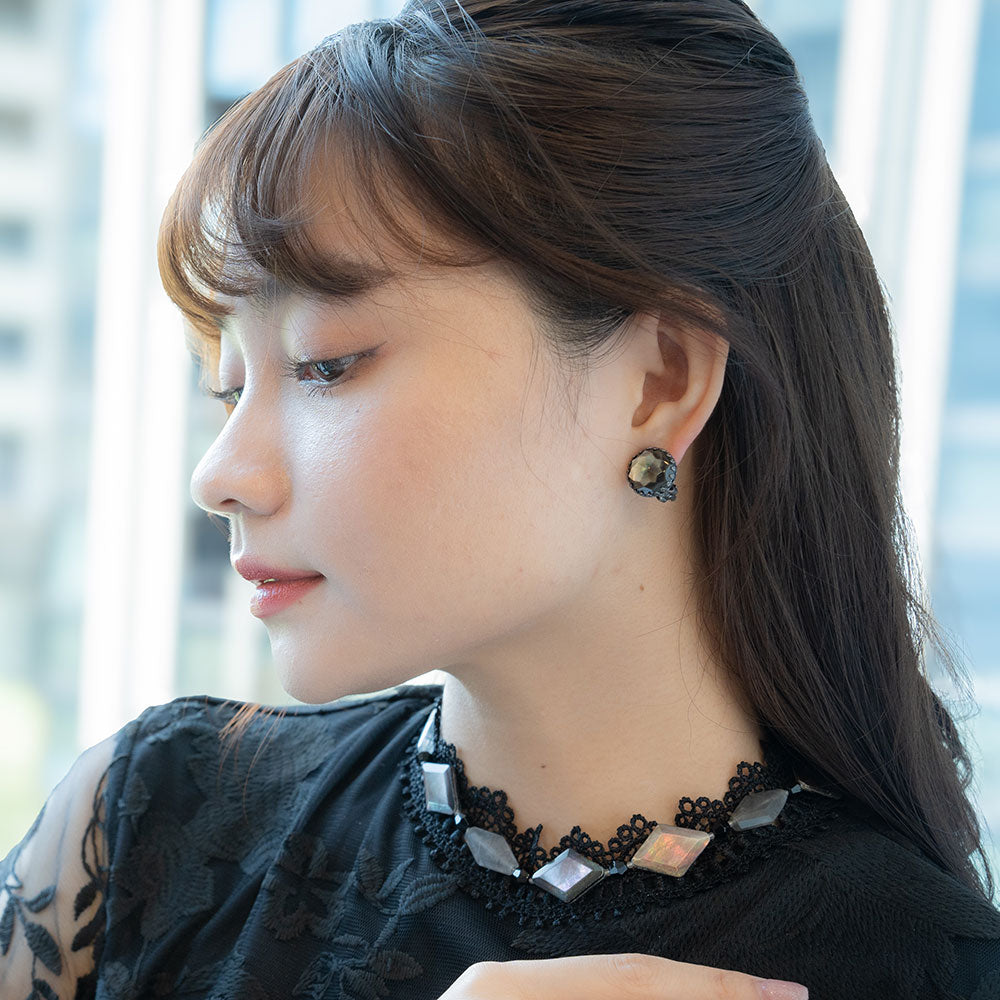 イヤリング 黒蝶貝 グレー ファセットカット ラウンド 146718