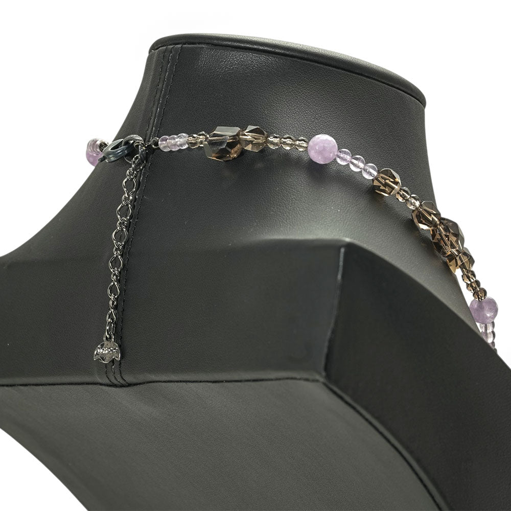 ネックレス 天然石 アメシスト スモーキークォーツ パープル ブラウン ショート 43cm 146726