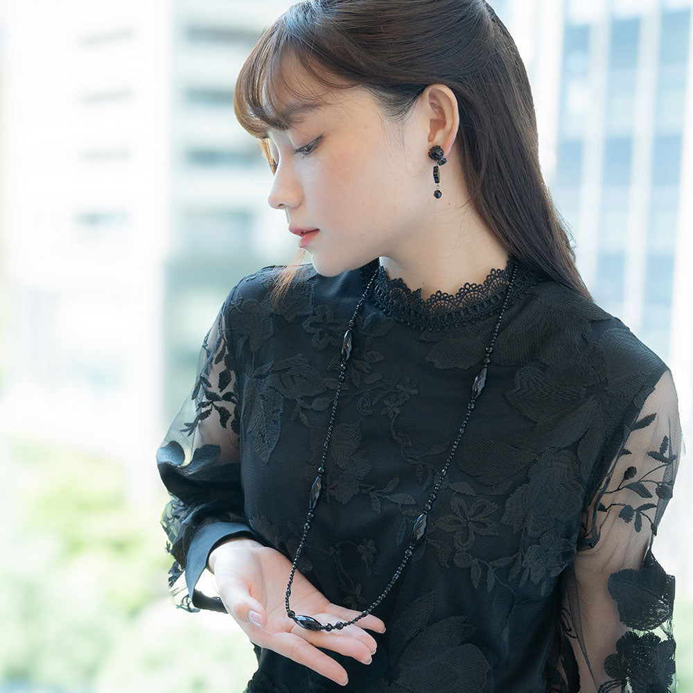 ネックレス 天然石 ブラックアゲート オニキス ブラック ロング 86cm 148874