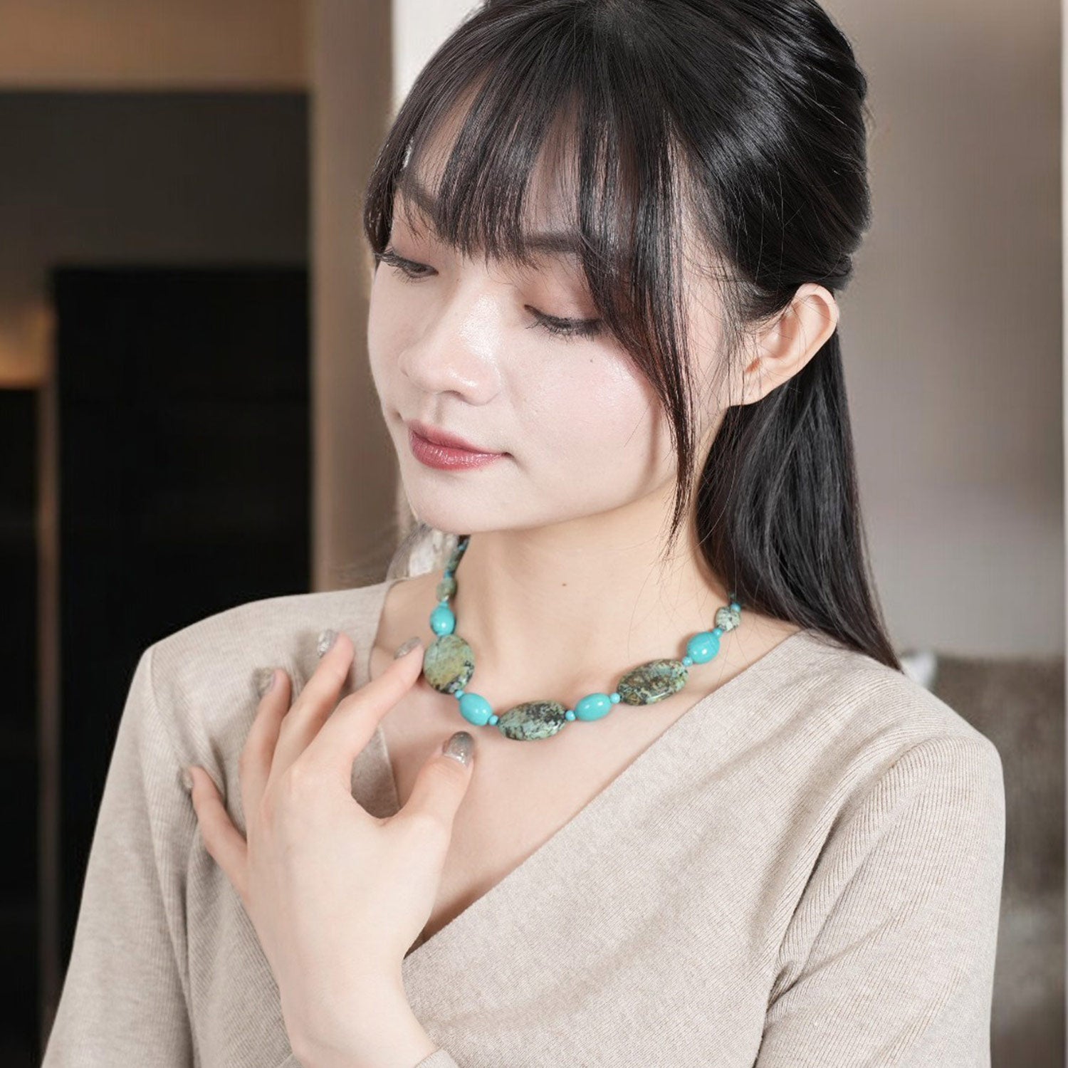 ネックレス 天然石 ターコイズ ハウライト ショート 40cm 148957