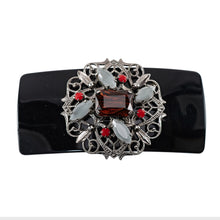 Load image into Gallery viewer, バレッタ ボヘミアングラス レッド グレー ブラック レース 留金8cm 149205
