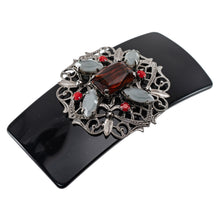 Load image into Gallery viewer, バレッタ ボヘミアングラス レッド グレー ブラック レース 留金8cm 149205
