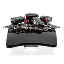 Load image into Gallery viewer, バレッタ ボヘミアングラス レッド グレー ブラック レース 留金8cm 149205
