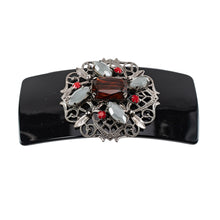 Load image into Gallery viewer, バレッタ ボヘミアングラス レッド グレー ブラック レース 留金8cm 149205
