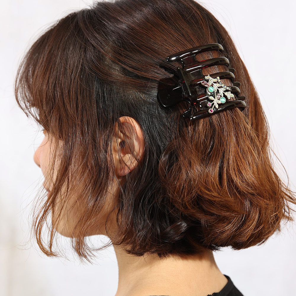 ボヘミアングラスとラインストーンをあしらったヘアクリップ