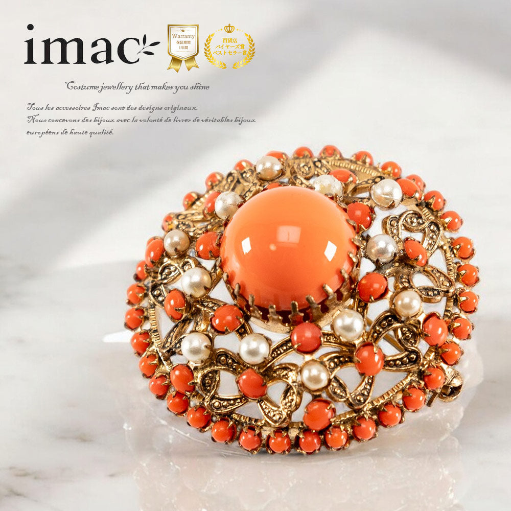 ブローチ ボヘミアングラス パール オレンジ ホワイト 153064