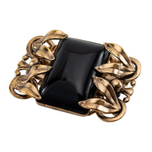 Load image into Gallery viewer, ブローチ ボヘミアングラス ブラック ゴールド ボタニカル 153072
