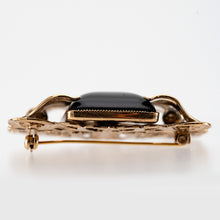 Load image into Gallery viewer, ブローチ ボヘミアングラス ブラック ゴールド ボタニカル 153072
