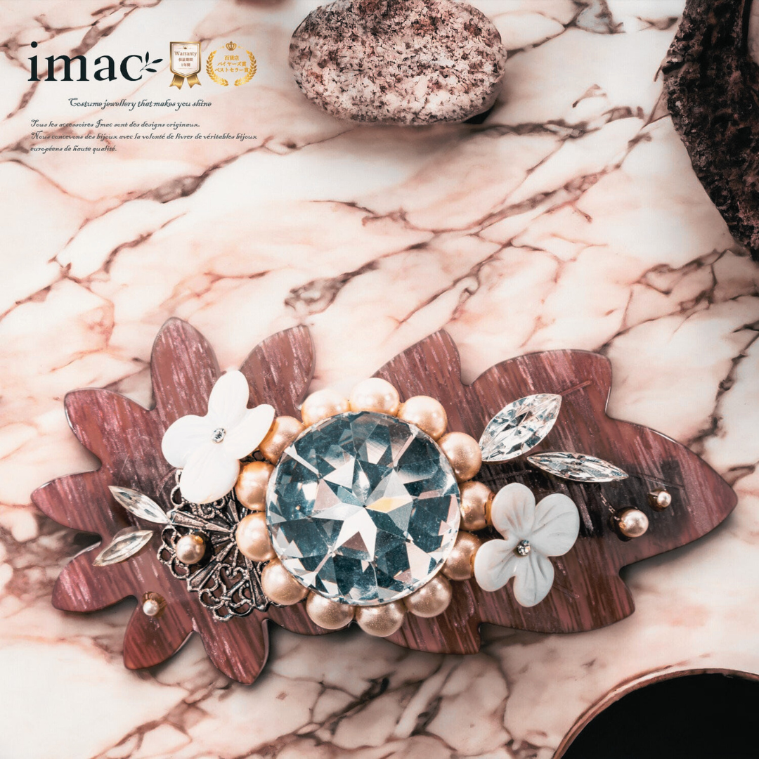 バレッタ ラインストーン パール シェル グレー クリアカラー ホワイト