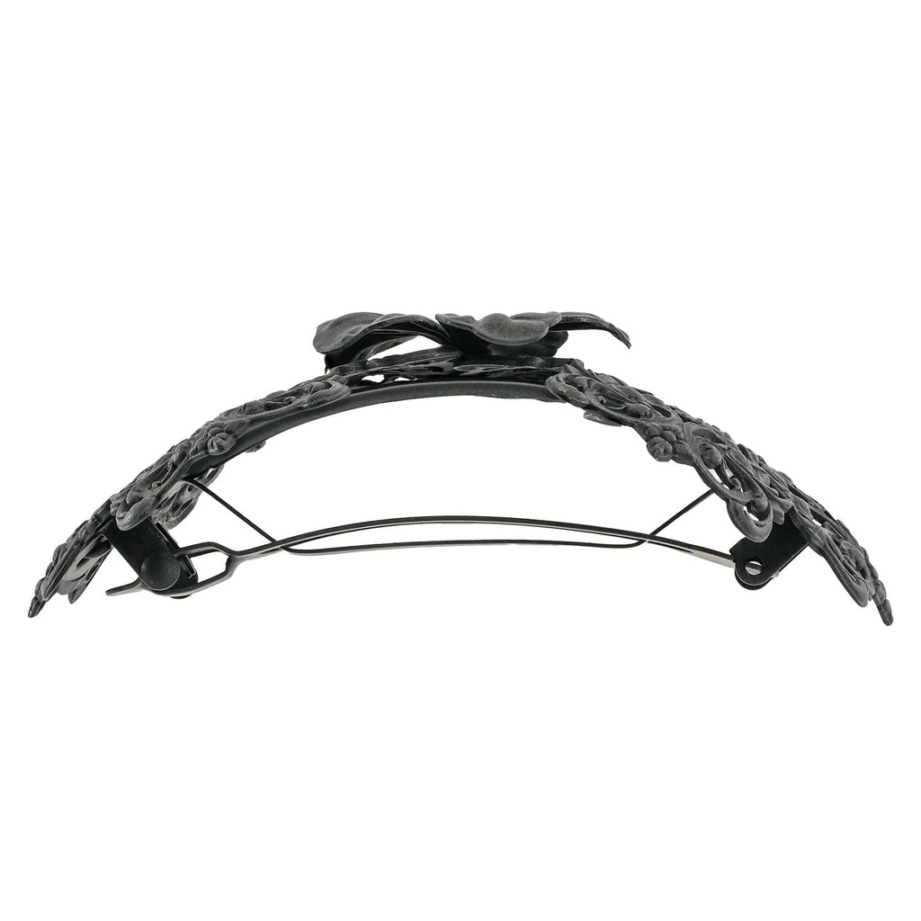 バレッタ レースメタル ブラック フラワー 留金9cm ba153074