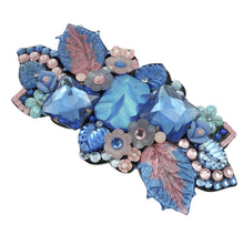 Load image into Gallery viewer, バレッタ ボヘミアングラス ブルー ピンク フラワー 留金8cm ba153094
