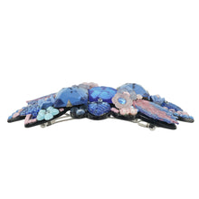 Load image into Gallery viewer, バレッタ ボヘミアングラス ブルー ピンク フラワー 留金8cm ba153094
