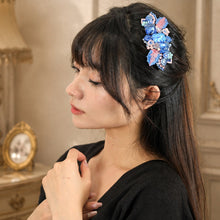 Load image into Gallery viewer, バレッタ ボヘミアングラス ブルー ピンク フラワー 留金8cm ba153094
