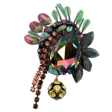 Load image into Gallery viewer, ブローチ ラインストーン 天然石 ターコイズ ガーネット 樹脂 グリーン ブルー イエロー ブラウン ブラック レッド ハンギング br120697
