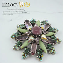 Load image into Gallery viewer, ブローチ ボヘミアングラス ラインストーン パープル グリーン 2WAY ペンダント br127993
