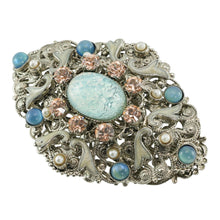画像をギャラリービューアに読み込む, ブローチ ボヘミアングラス ラインストーン ブルー ピンク br129434
