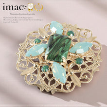 Load image into Gallery viewer, ブローチ ボヘミアングラス ラインストーン グリーン ゴールド 2WAY ペンダント br143069
