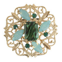 Load image into Gallery viewer, ブローチ ボヘミアングラス ラインストーン グリーン ゴールド 2WAY ペンダント br143069
