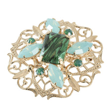 Load image into Gallery viewer, ブローチ ボヘミアングラス ラインストーン グリーン ゴールド 2WAY ペンダント br143069
