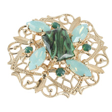 Load image into Gallery viewer, ブローチ ボヘミアングラス ラインストーン グリーン ゴールド 2WAY ペンダント br143069
