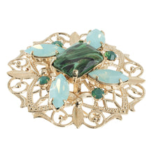 Load image into Gallery viewer, ブローチ ボヘミアングラス ラインストーン グリーン ゴールド 2WAY ペンダント br143069
