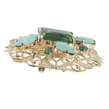 Load image into Gallery viewer, ブローチ ボヘミアングラス ラインストーン グリーン ゴールド 2WAY ペンダント br143069
