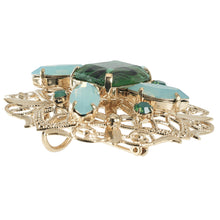 Load image into Gallery viewer, ブローチ ボヘミアングラス ラインストーン グリーン ゴールド 2WAY ペンダント br143069

