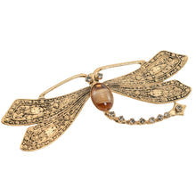 画像をギャラリービューアに読み込む, ブローチ ボヘミアングラス ラインストーン ブラウン グレー ゴールド とんぼ br153078
