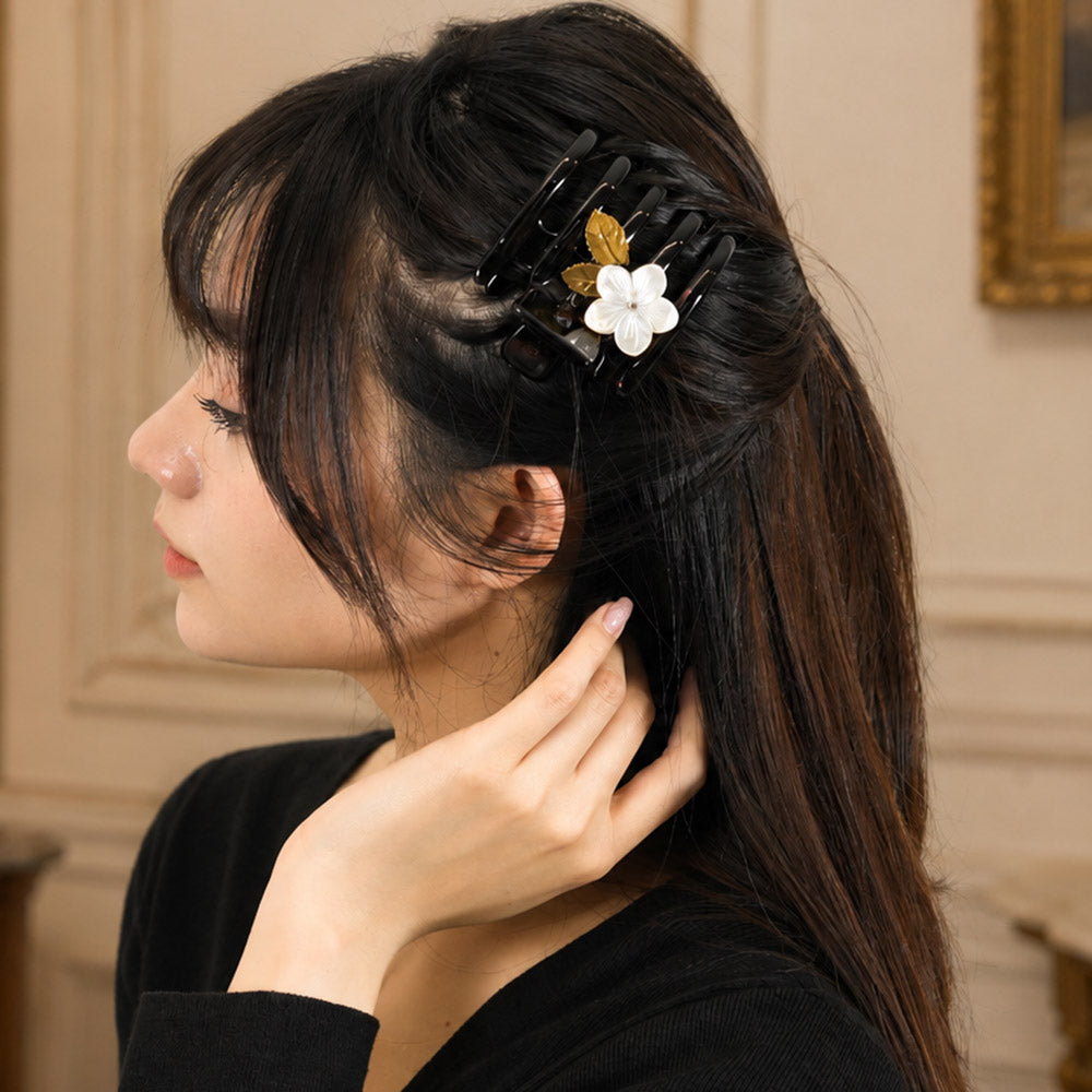 ヘアクリップ スターリリー 白蝶貝 ブラウン ホワイト フラワー cl153093