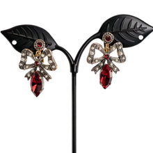 画像をギャラリービューアに読み込む, イヤリング ラインストーン パール レッド ホワイト ゴールド リボン er060424
