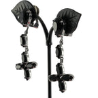 イヤリング ラインストーンブラック ハンギング フラワー er098548