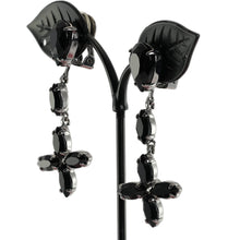 画像をギャラリービューアに読み込む, イヤリング ラインストーンブラック ハンギング フラワー er098548
