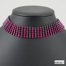 画像をギャラリービューアに読み込む, ネックレス チョーカー ラインストーン フューシャ ピンク 33cm nl086421
