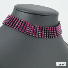 画像をギャラリービューアに読み込む, ネックレス チョーカー ラインストーン フューシャ ピンク 33cm nl086421
