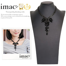 画像をギャラリービューアに読み込む, ネックレス ラインストーン ブラック ハンギング ボタニカル 37cm nl130590
