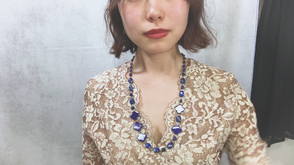 ネックレス 天然石 ラピスラズリ ブルー フラワー 66cm 150278