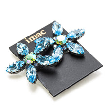 画像をギャラリービューアに読み込む, イヤリング ラインストーン ブルー オーロラグリーン フラワー 084611
