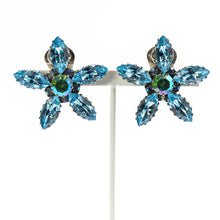画像をギャラリービューアに読み込む, イヤリング ラインストーン ブルー オーロラグリーン フラワー 084611
