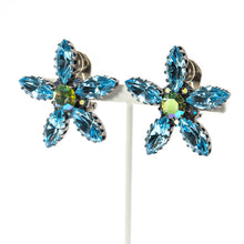 画像をギャラリービューアに読み込む, イヤリング ラインストーン ブルー オーロラグリーン フラワー 084611
