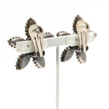 画像をギャラリービューアに読み込む, イヤリング ラインストーン ブルー オーロラグリーン フラワー 084611
