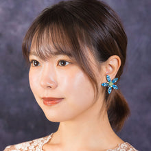 画像をギャラリービューアに読み込む, イヤリング ラインストーン ブルー オーロラグリーン フラワー 084611
