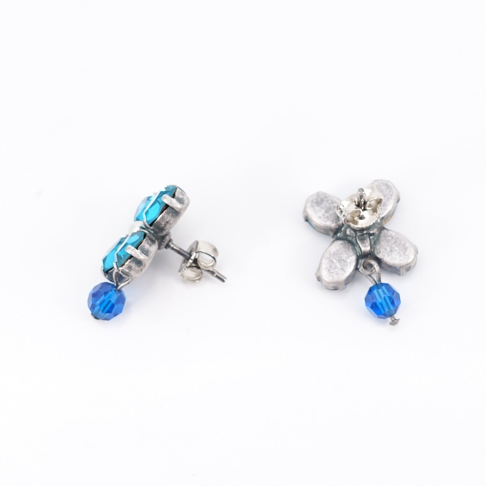 ピアス ラインストーン パール ブルー ホワイト フラワー 085074