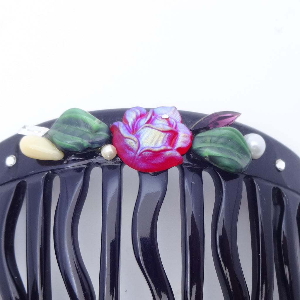 コーム ヨーロピアングラス ローズ 葉 ブラック レッド  かんざし ヘアアクセサリー 149449
