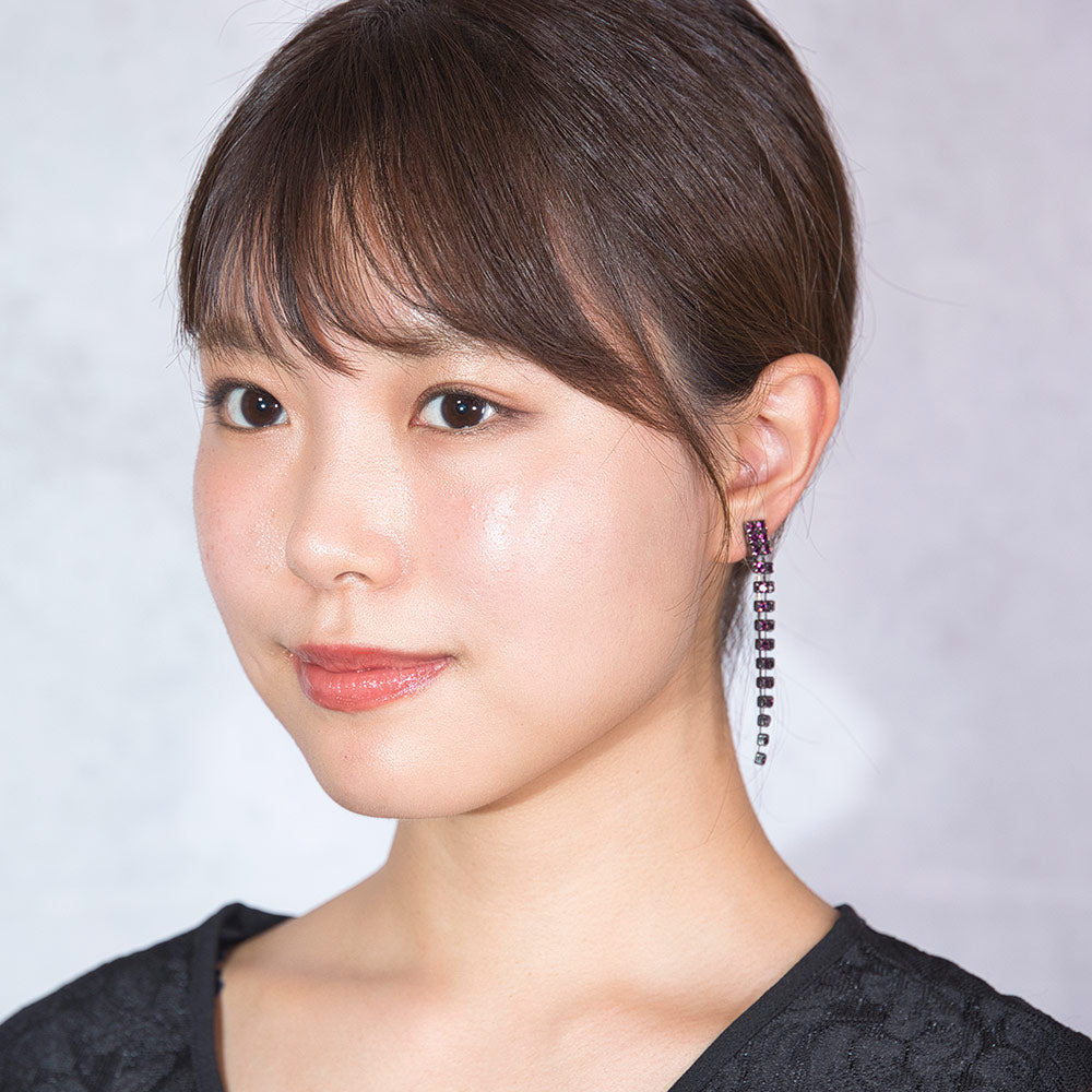 イヤリング ラインストーン パープル ロング 103478