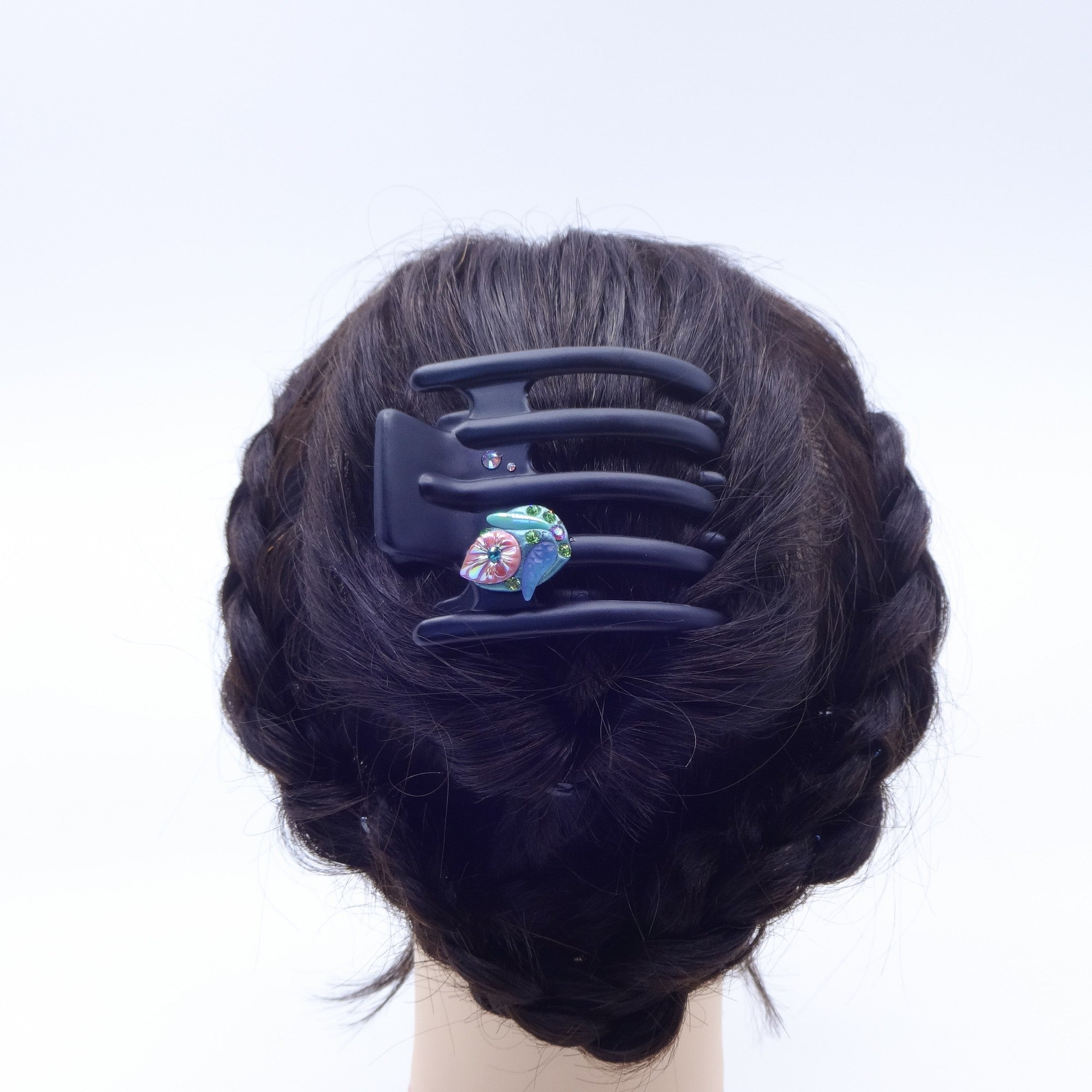 ヘアクリップ スターリリー ラインストーン ブラック ピンク グリーン フラワー 149756