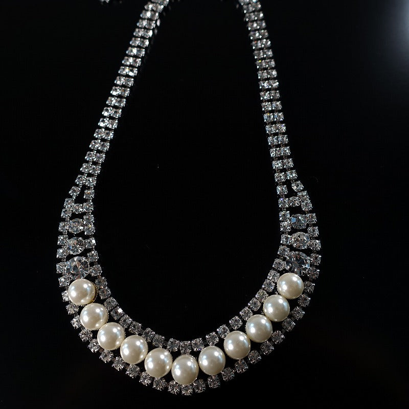 【松丸友紀 アナ着用】ネックレス ラインストーン パール クリアカラー ホワイト 136111