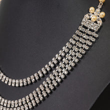 Load image into Gallery viewer, ネックレス ラインストーン パール 3連 ショート 41cm 143001
