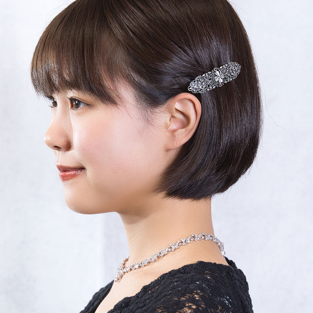 バレッタ レースメタル シルバー クローバー 143469 メール便